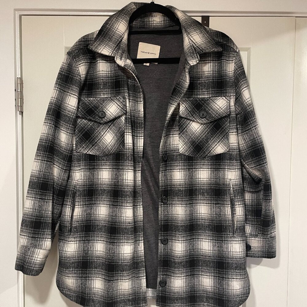 Flannel Thread & Supply Shacket - XS - black, white, gray